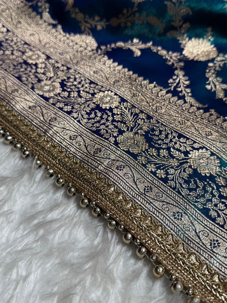 Peacock Chand Tara Satin Silk Saree with Gotta Patti