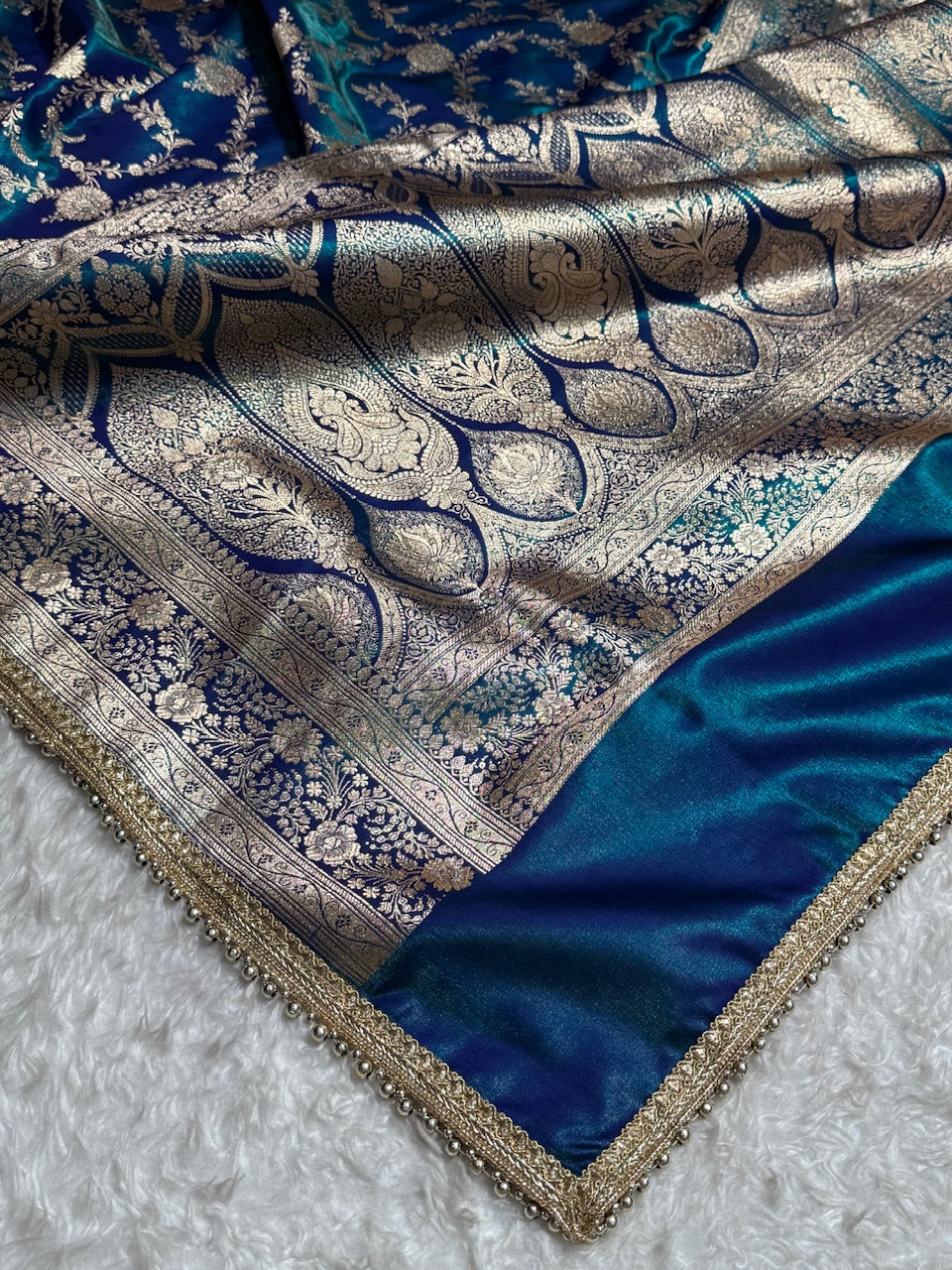 Peacock Chand Tara Satin Silk Saree with Gotta Patti