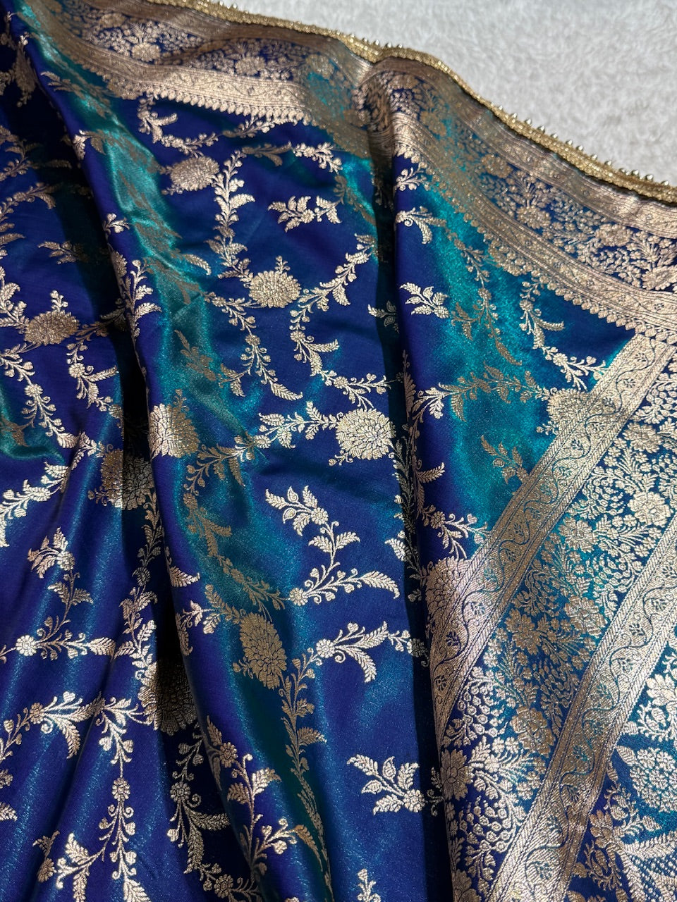Peacock Jaal Satin Silk Saree with Gotta Patti