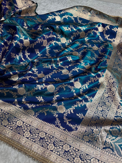 Peacock Jaal Satin Silk Saree with Gotta Patti