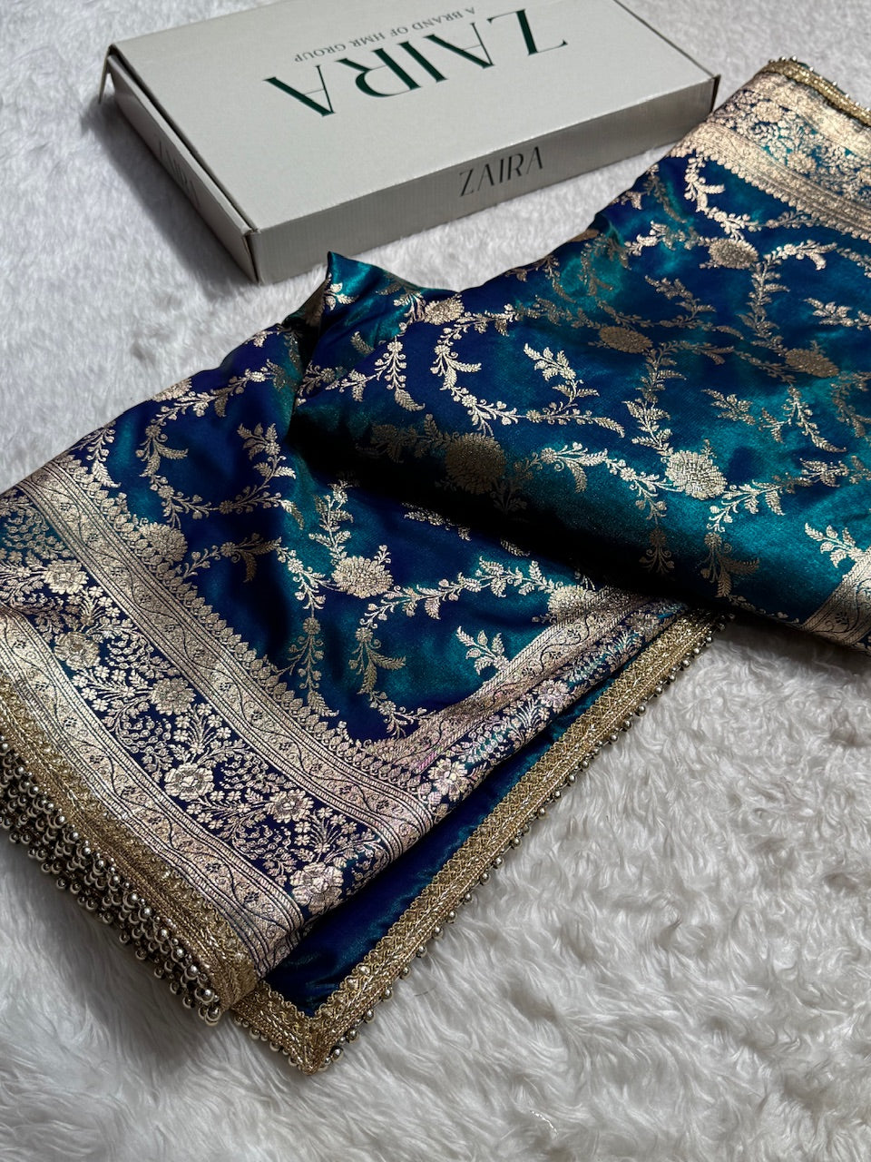 Peacock Chand Tara Satin Silk Saree with Gotta Patti