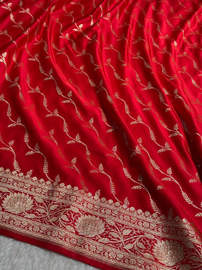 Red Cross Pattern Satin Katan Silk saree SK37