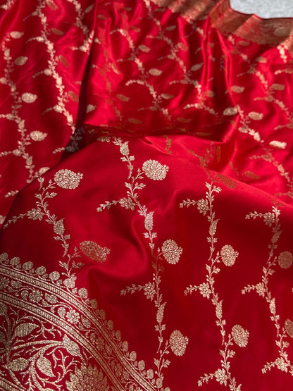 Red Cross Pattern Satin Katan Silk saree SK38