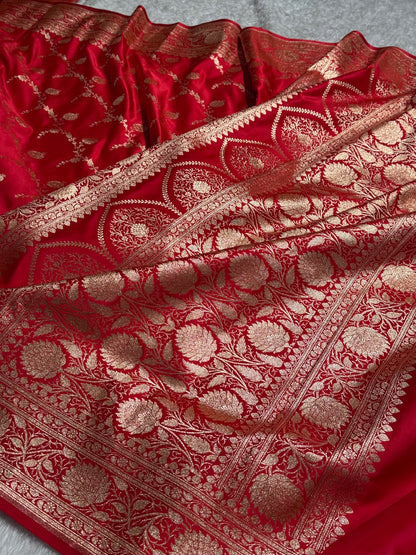 Red Cross Pattern Satin Katan Silk saree SK38