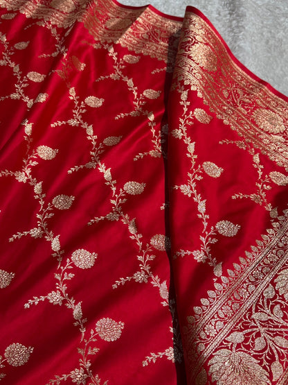 Red Cross Pattern Satin Katan Silk saree SK38