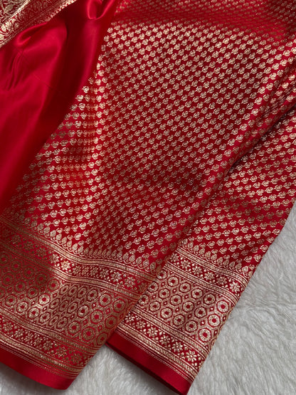 Red Cross Pattern Satin Katan Silk saree SK38
