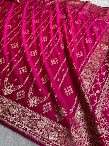 Rani Floral Boota Pattern Satin Katan Silk saree SK39