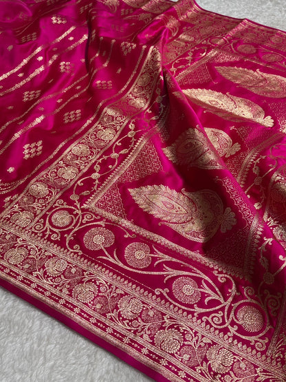 Rani Floral Boota Pattern Satin Katan Silk saree SK39