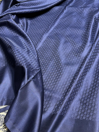 Navy Blue Jaal Pattern Mashru Silk Saree