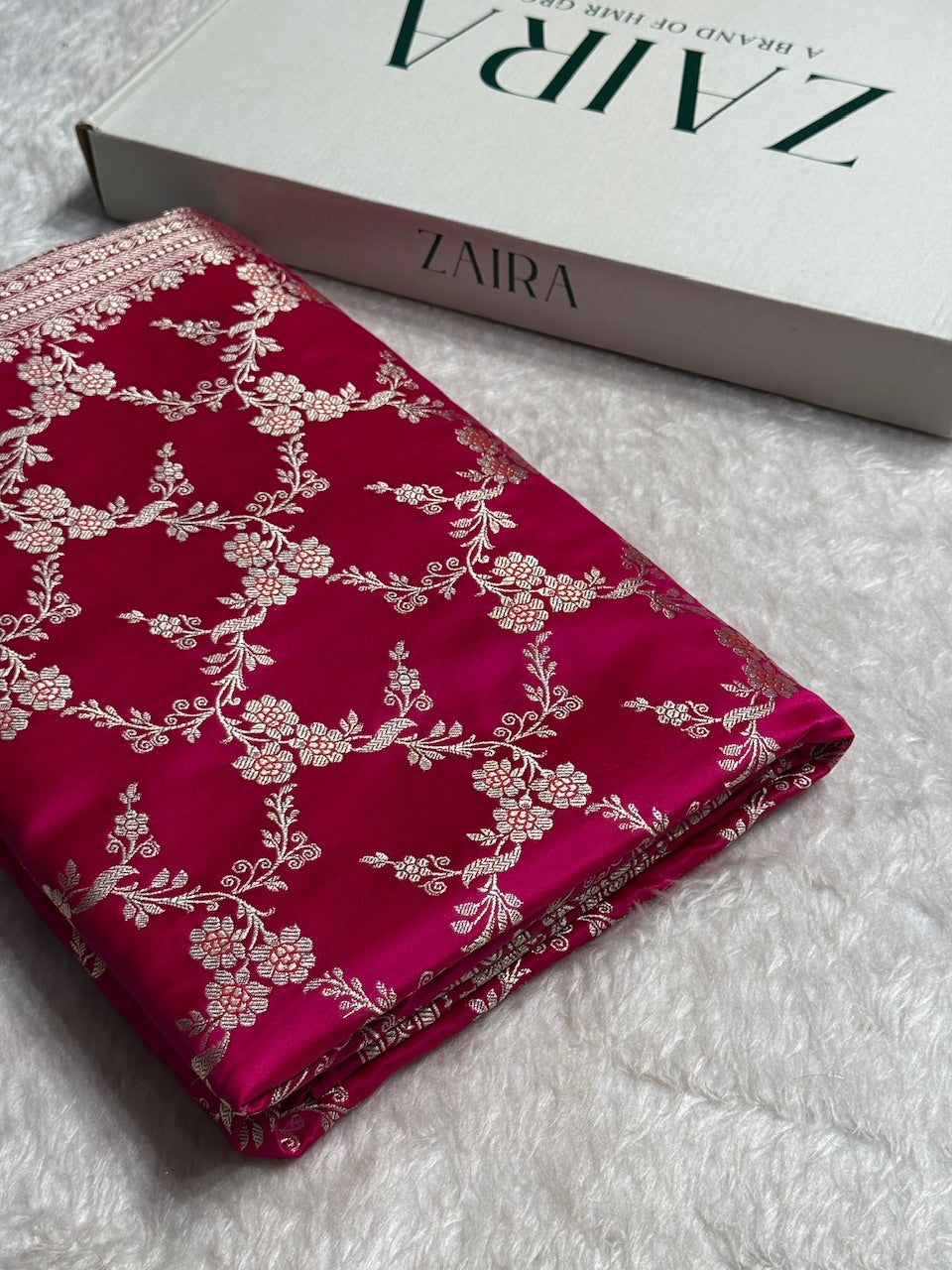 Pinkish Magenta Jaal Pattern Mashru Silk Saree