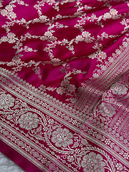 Pinkish Magenta Jaal Pattern Mashru Silk Saree