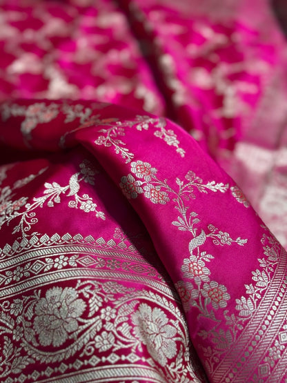 Pinkish Magenta Jaal Pattern Mashru Silk Saree