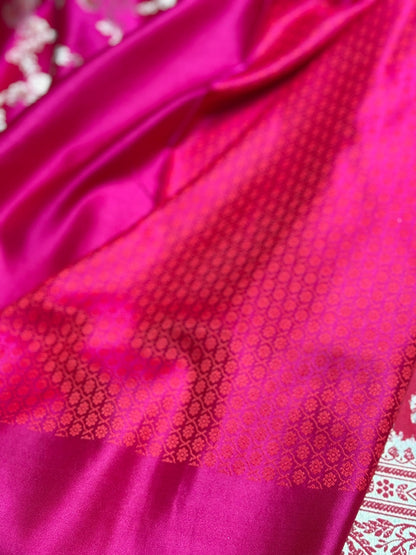 Pinkish Magenta Jaal Pattern Mashru Silk Saree