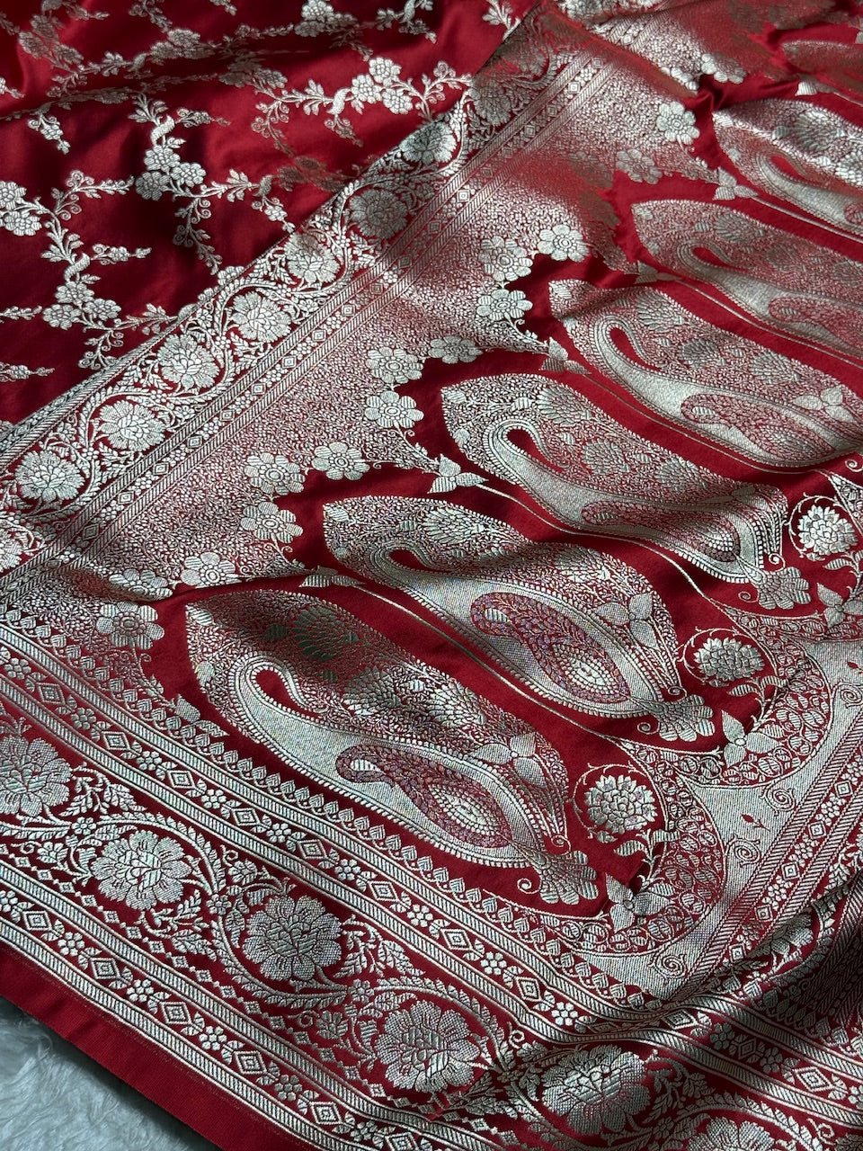 Maroon Jaal Pattern Mashru Silk Saree