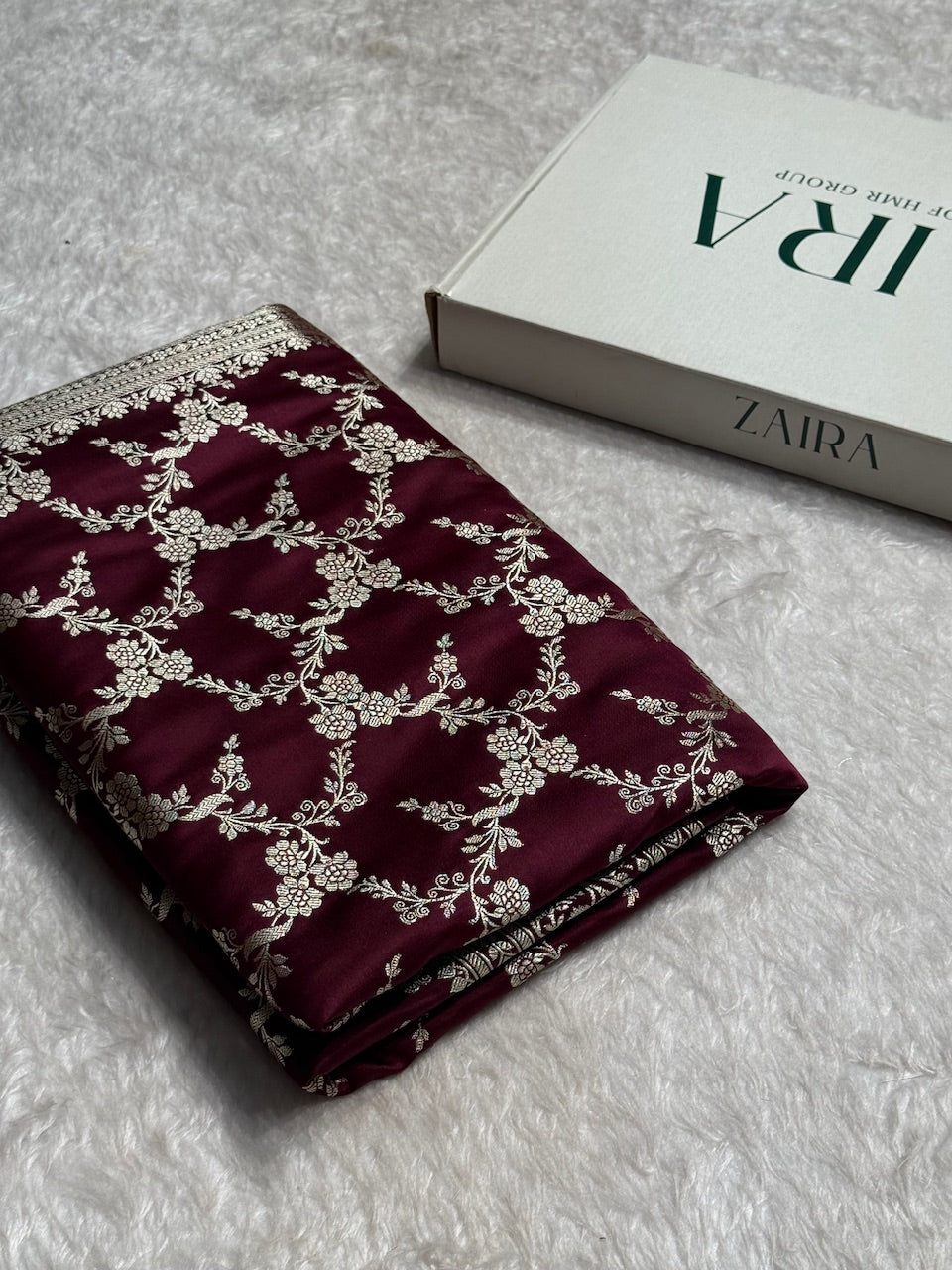 Garnet Jaal Pattern Mashru Silk Saree