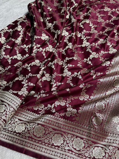 Garnet Jaal Pattern Mashru Silk Saree