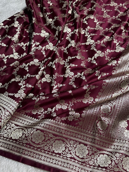 Garnet Jaal Pattern Mashru Silk Saree