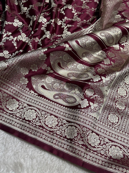 Garnet Jaal Pattern Mashru Silk Saree