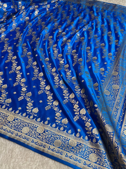 Tealish Blue Cross & Booti Banarasi Katan Silk Saree SK24