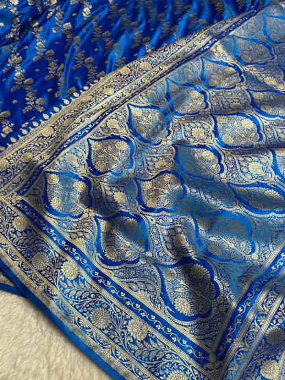 Tealish Blue Cross & Booti Banarasi Katan Silk Saree SK24