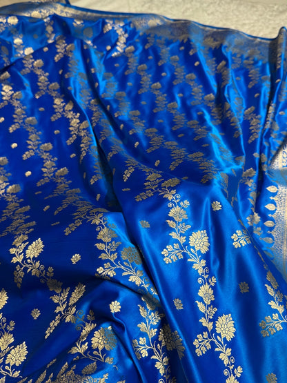 Tealish Blue Cross & Booti Banarasi Katan Silk Saree SK24