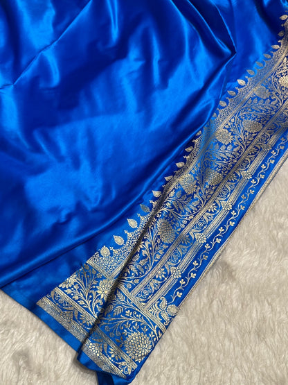 Tealish Blue Cross & Booti Banarasi Katan Silk Saree SK24