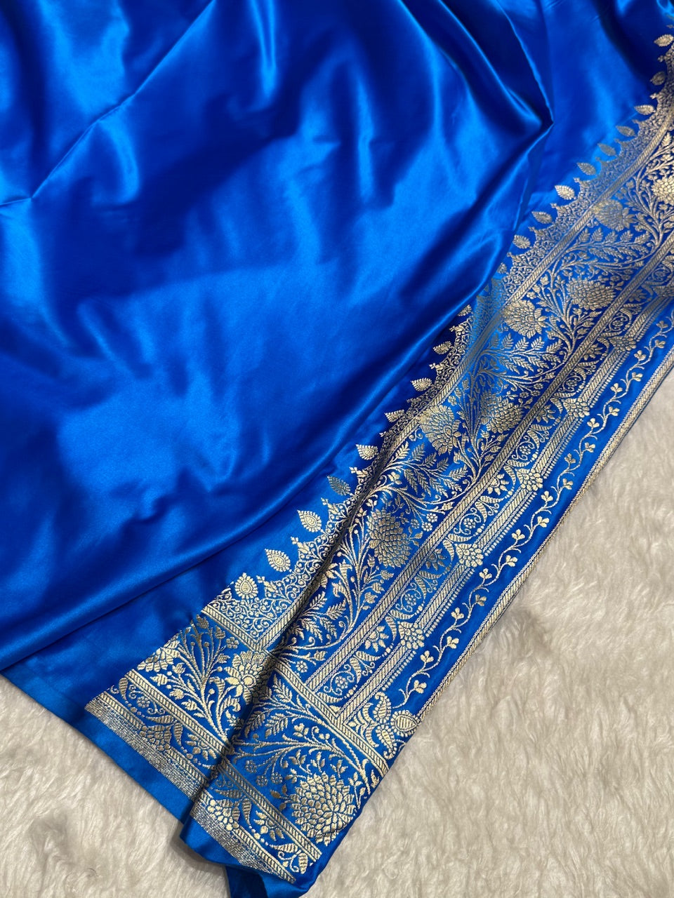 Tealish Blue Cross & Booti Banarasi Katan Silk Saree SK24