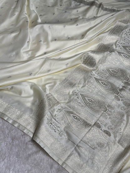 Off White Floral Booti Mashru Silk Saree