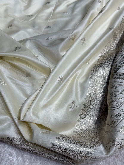 Off White Floral Booti Mashru Silk Saree