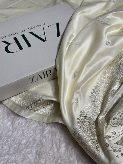 Off White Floral Booti Mashru Silk Saree