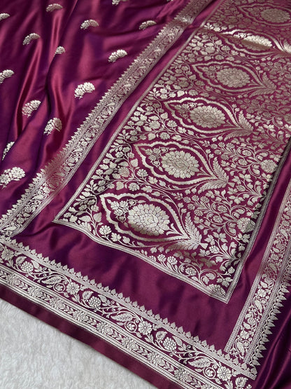 Wine Floral Boota Mashru Silk Saree