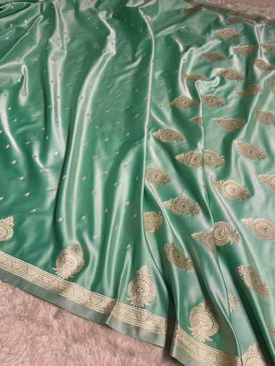 Sea Green Floral Boota & Booti Mashru Silk Saree