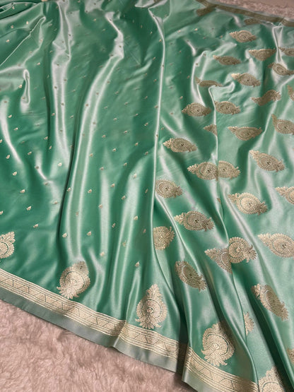 Sea Green Floral Boota & Booti Mashru Silk Saree