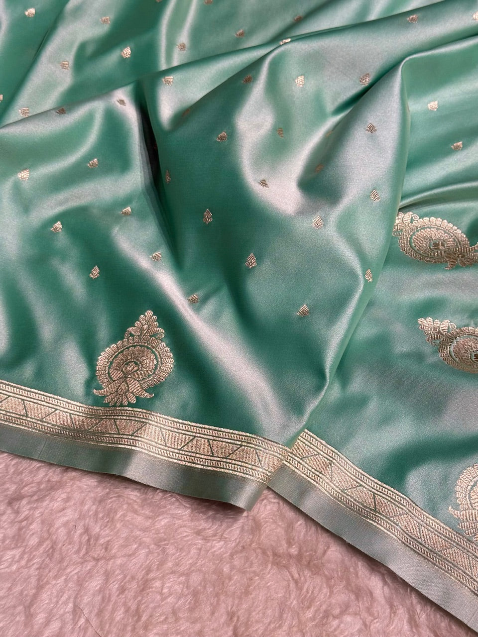 Sea Green Floral Boota & Booti Mashru Silk Saree