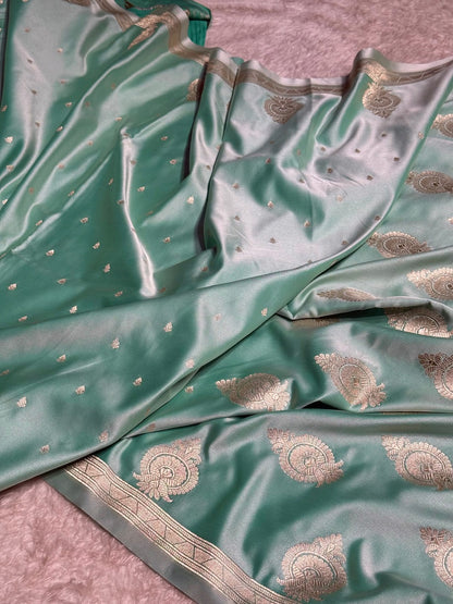 Sea Green Floral Boota & Booti Mashru Silk Saree