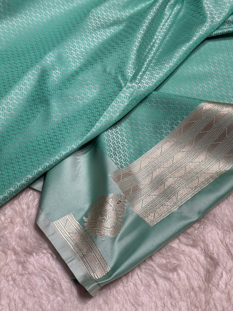Sea Green Floral Boota & Booti Mashru Silk Saree