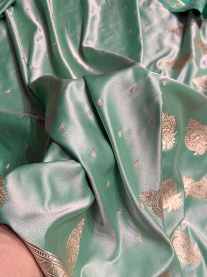 Sea Green Floral Boota & Booti Mashru Silk Saree