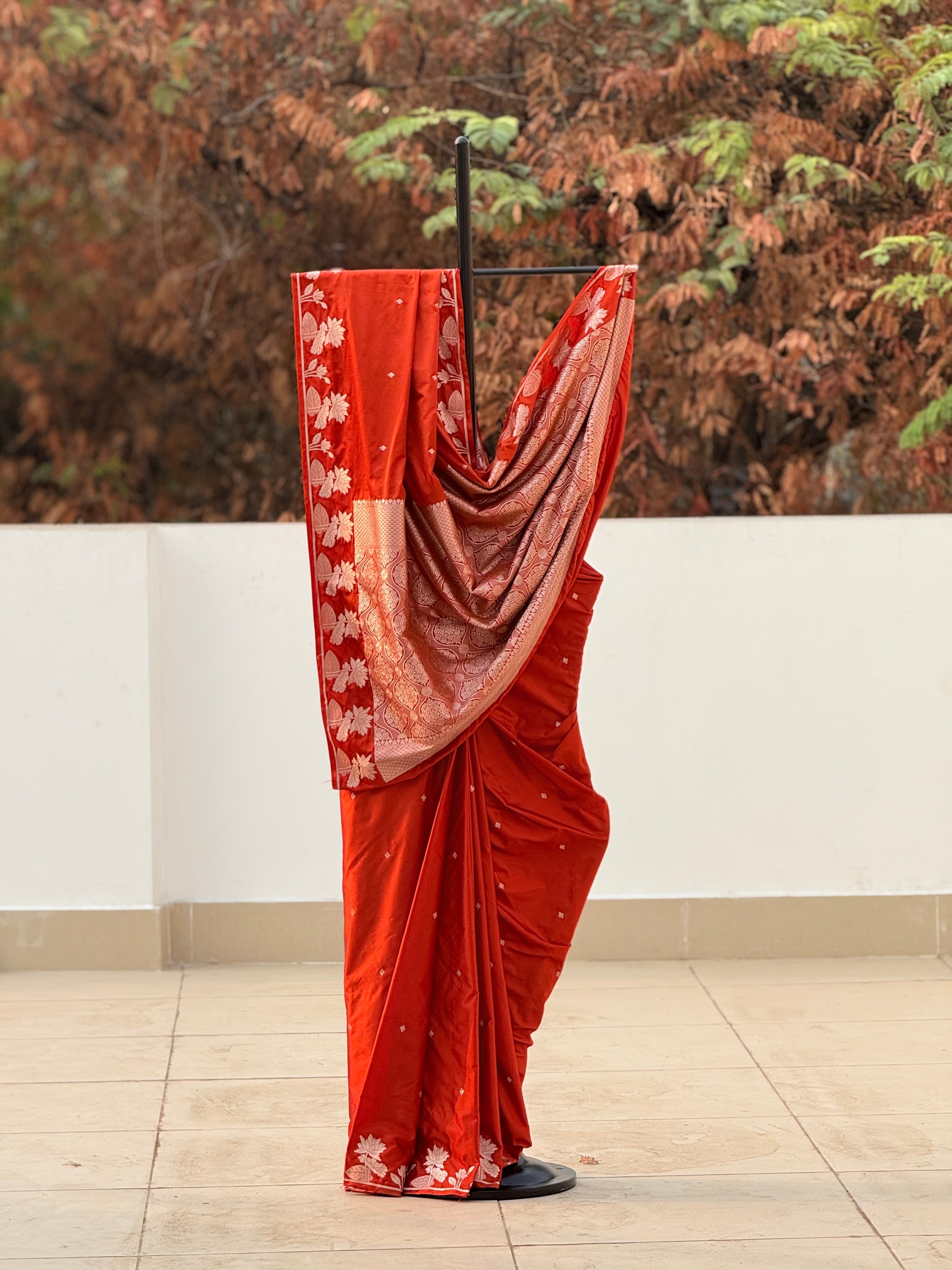 Rust Orange Motif Mashru Silk Saree
