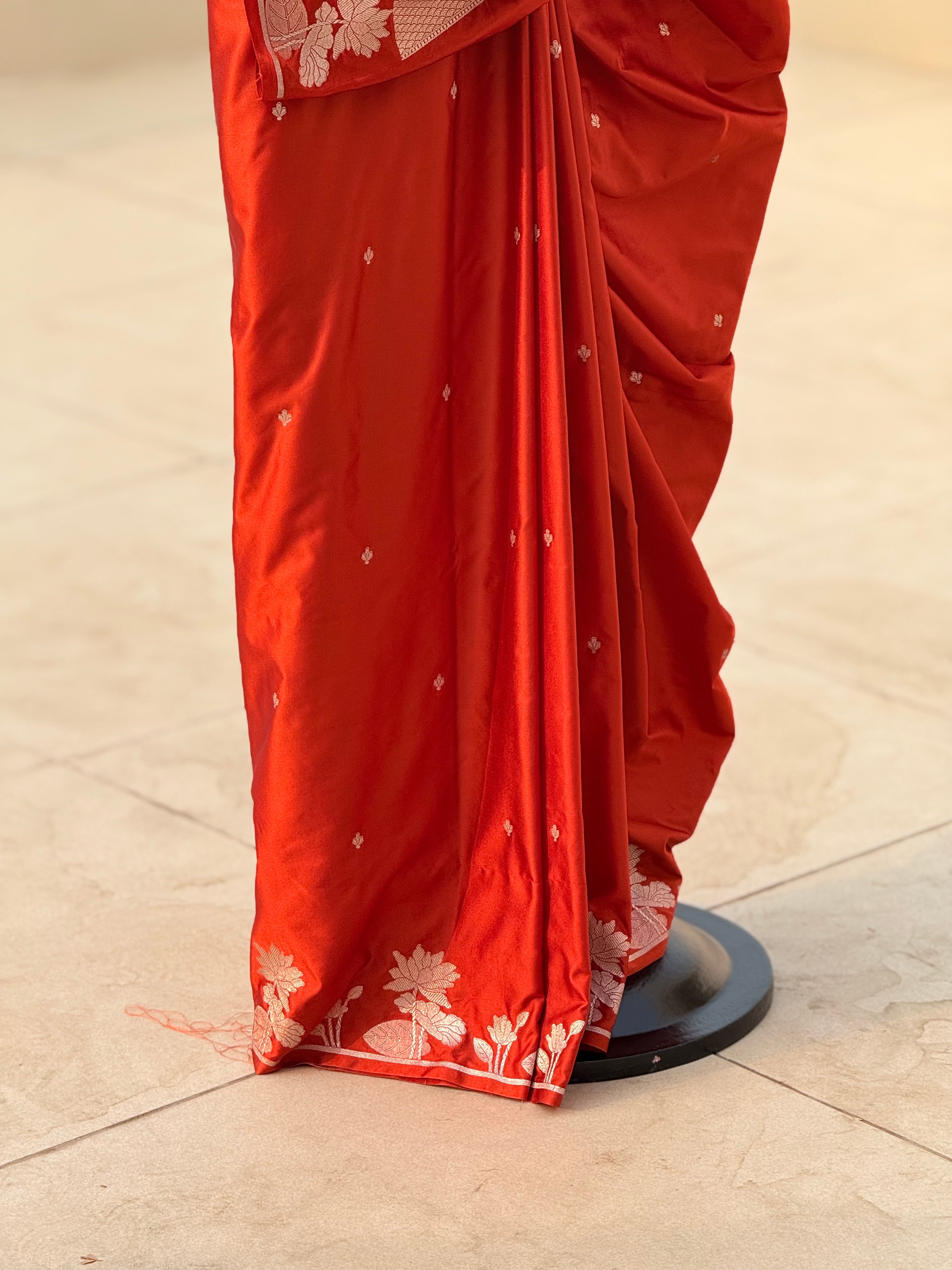 Rust Orange Motif Mashru Silk Saree