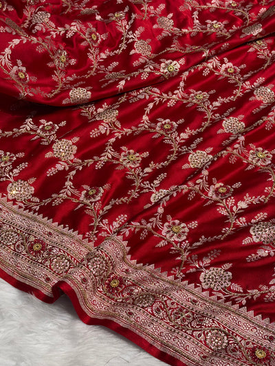 Bridal Maroon Mashru Silk with Bananasi Mooti and Swarovski work BMCS28