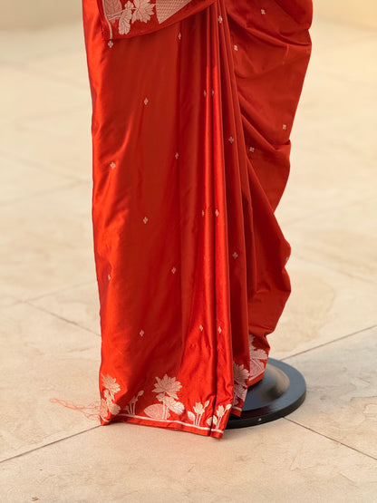 Rust Orange Motif Mashru Silk Saree