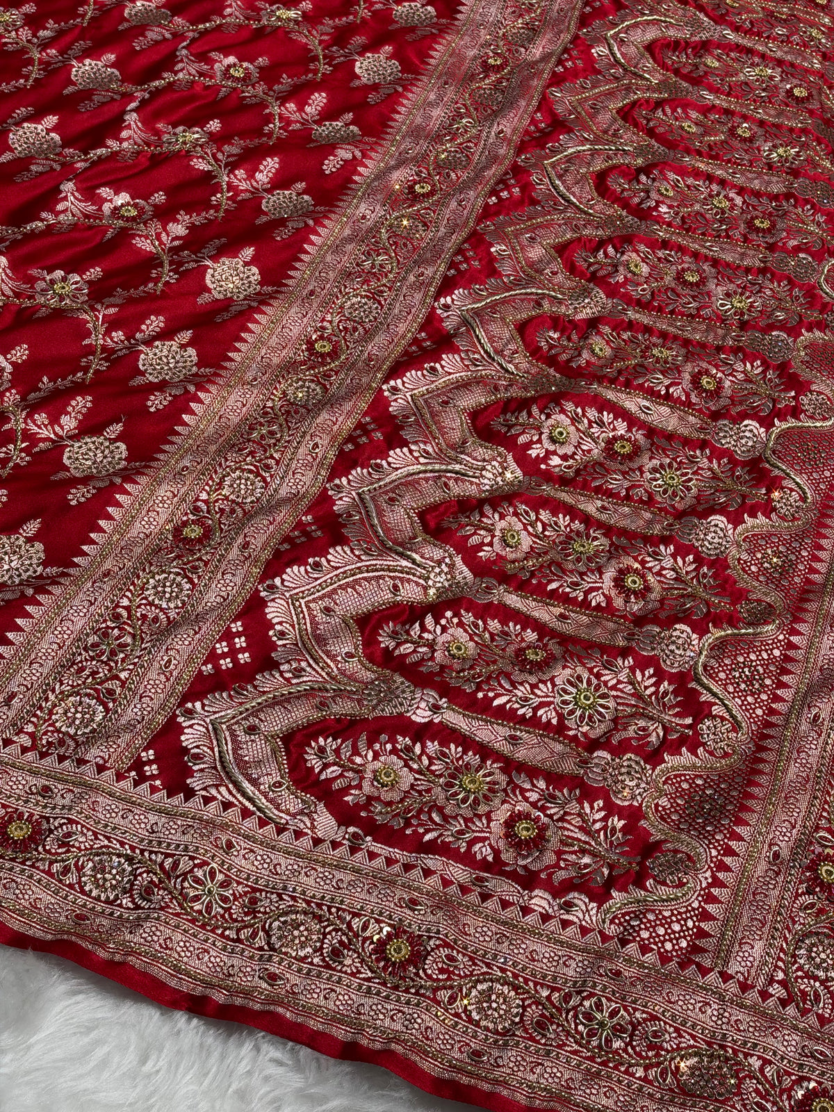 Bridal Maroon Mashru Silk with Bananasi Mooti and Swarovski work BMCS28