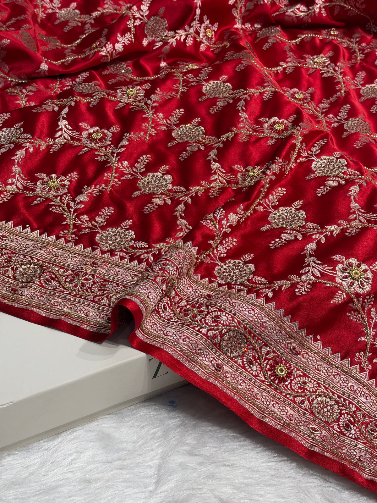 Bridal Maroon Mashru Silk with Bananasi Mooti and Swarovski work BMCS28
