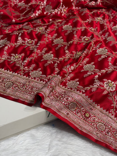 Bridal Maroon Mashru Silk with Bananasi Mooti and Swarovski work BMCS28