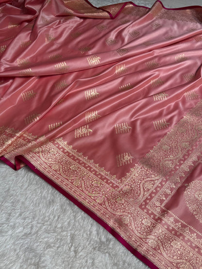 Baby Pink Banarasi Boota Katan Silk Saree