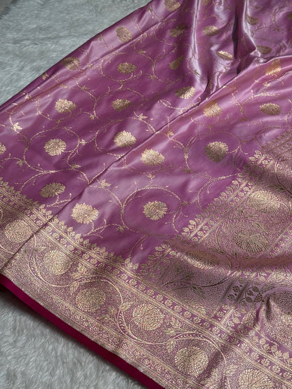 Lavender Banarasi Jaal Satin Katan Silk Saree SK06