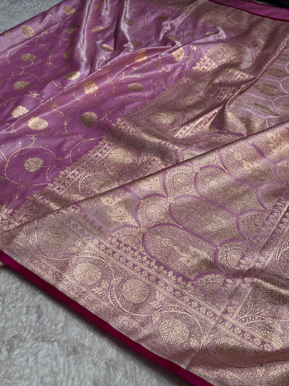 Lavender Banarasi Jaal Satin Katan Silk Saree SK06