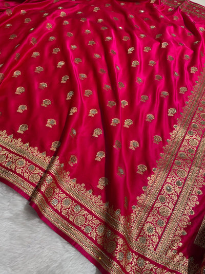Rani Booti Pattern Satin Katan Silk Saree BSK49