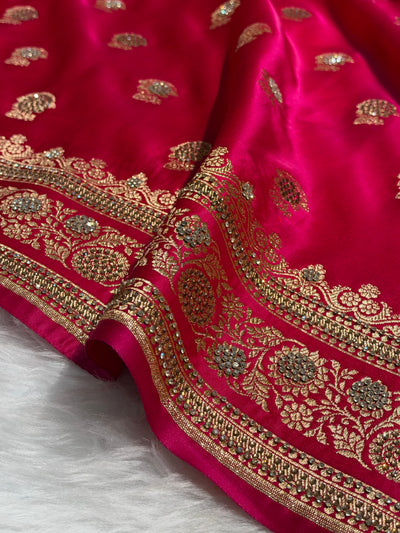 Rani Booti Pattern Satin Katan Silk Saree BSK49