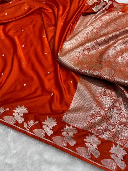 Rust Orange Motif Mashru Silk Saree